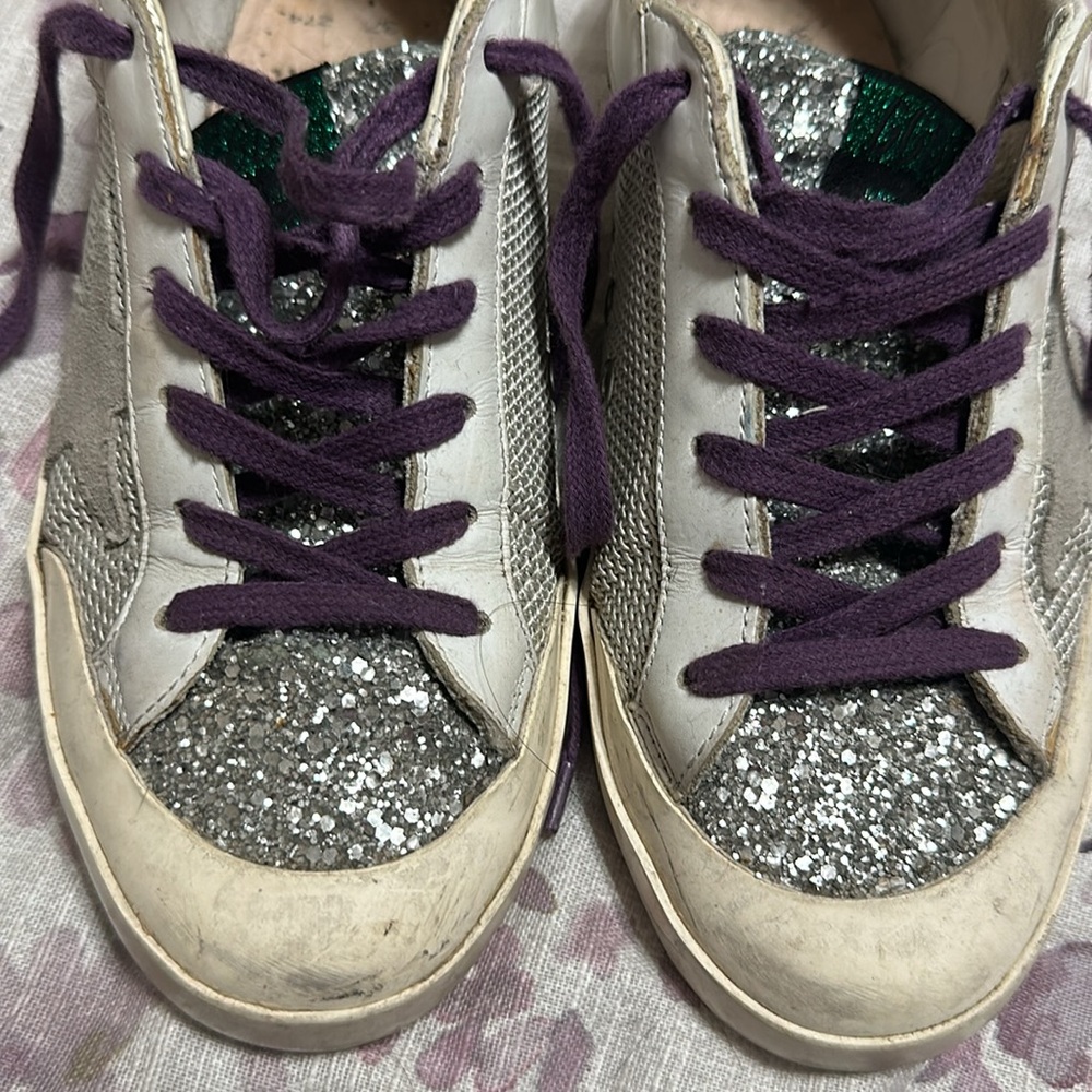 Golden Goose Silver Purple SuperStar Leather Glitter Sneaker 37 Limited Edition - Picture 6 of 11